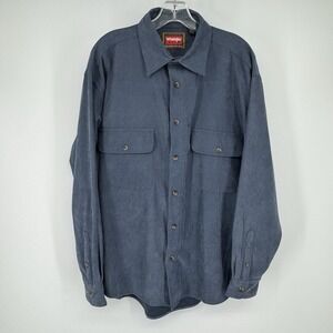 Wrangler‎ Hero Men's Large Blue Microsuede Button Up Shirt Cowboy Office Vintage